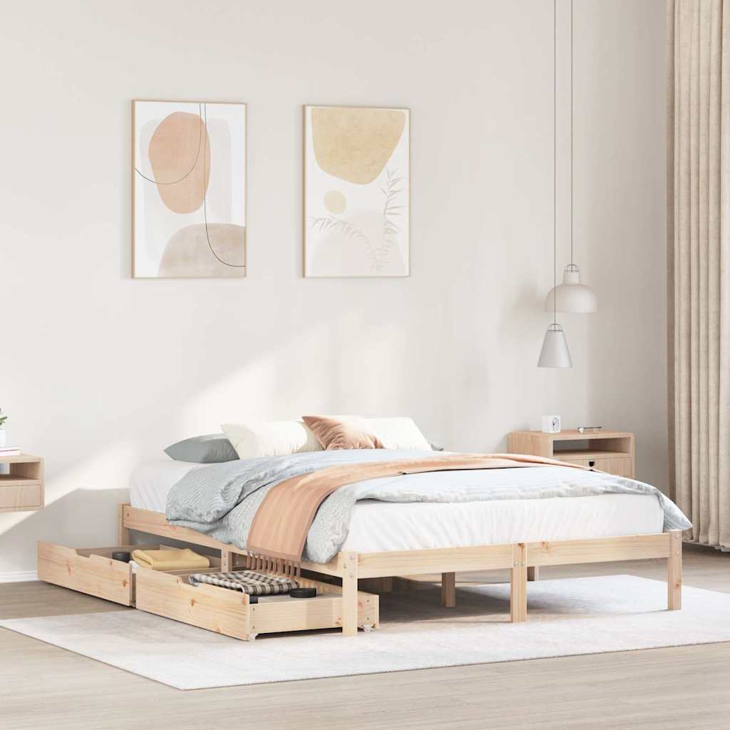 Bed Frame without Mattress 150x200 cm King Size Solid Wood Pine