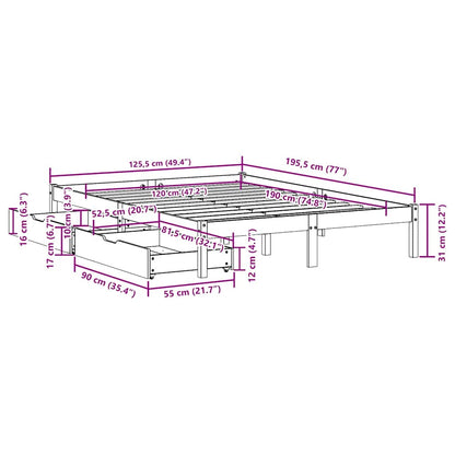 Bed Frame without Mattress Wax Brown 120x190 cm Small Double Solid Wood Pine