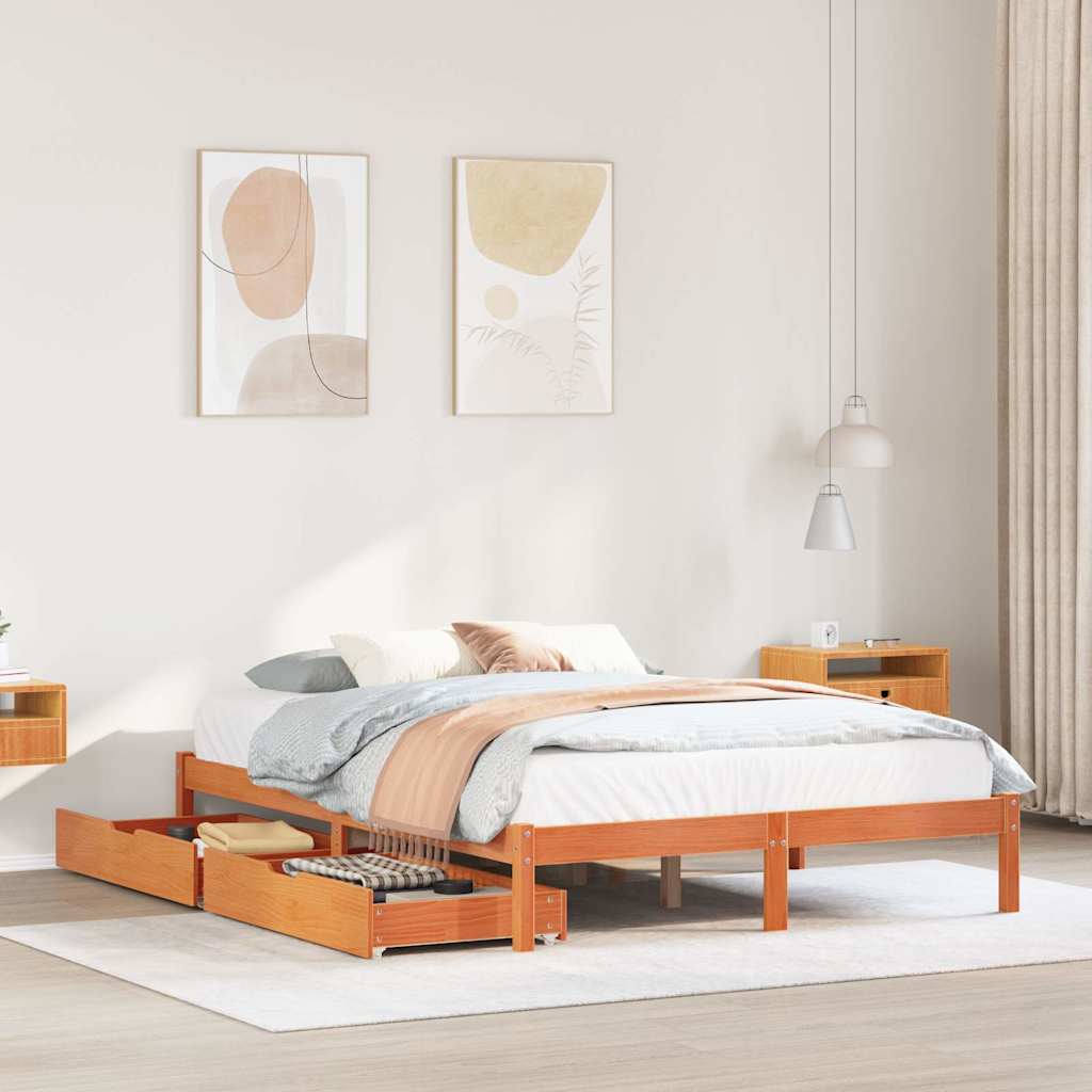 Bed Frame without Mattress Wax Brown 120x190 cm Small Double Solid Wood Pine