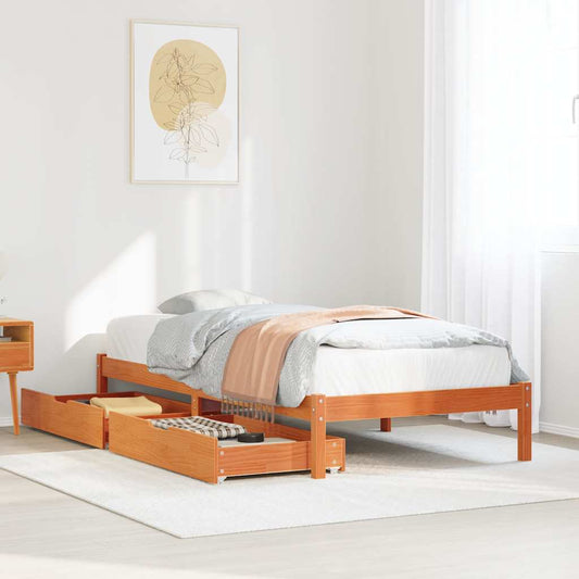 Bed Frame without Mattress Wax Brown 90x200 cm Solid Wood Pine
