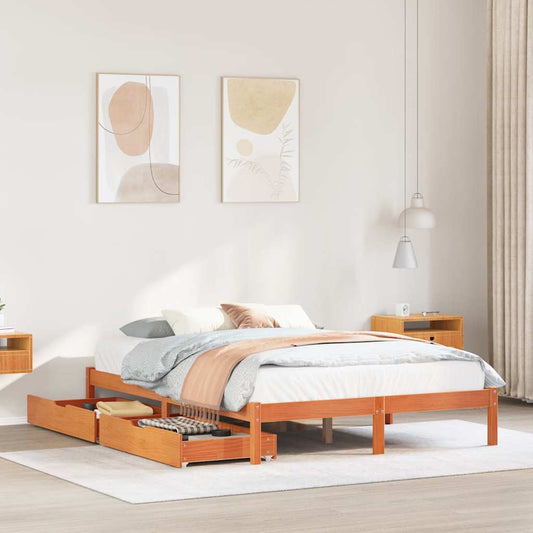 Bed Frame without Mattress Wax Brown 140x200 cm Solid Wood Pine
