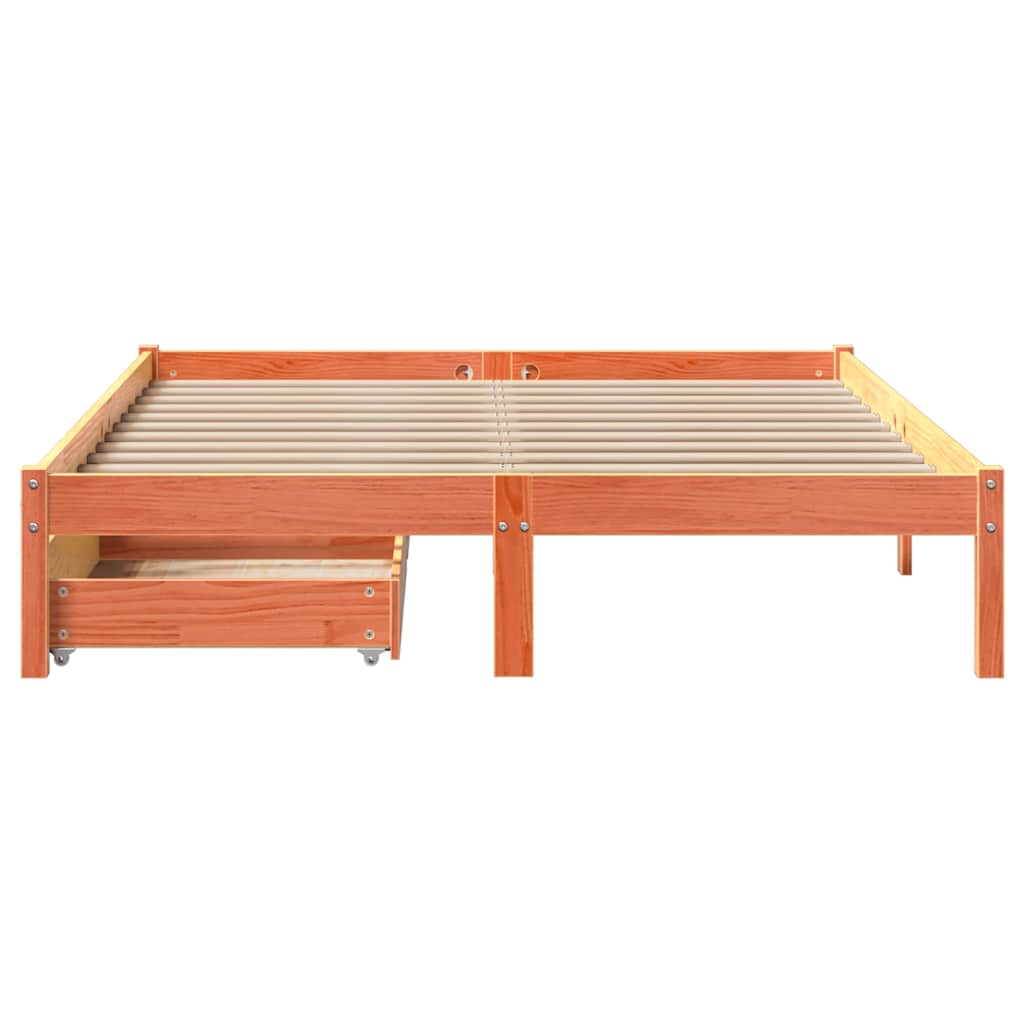 Bed Frame without Mattress Wax Brown 150x200 cm King Size Solid Wood Pine