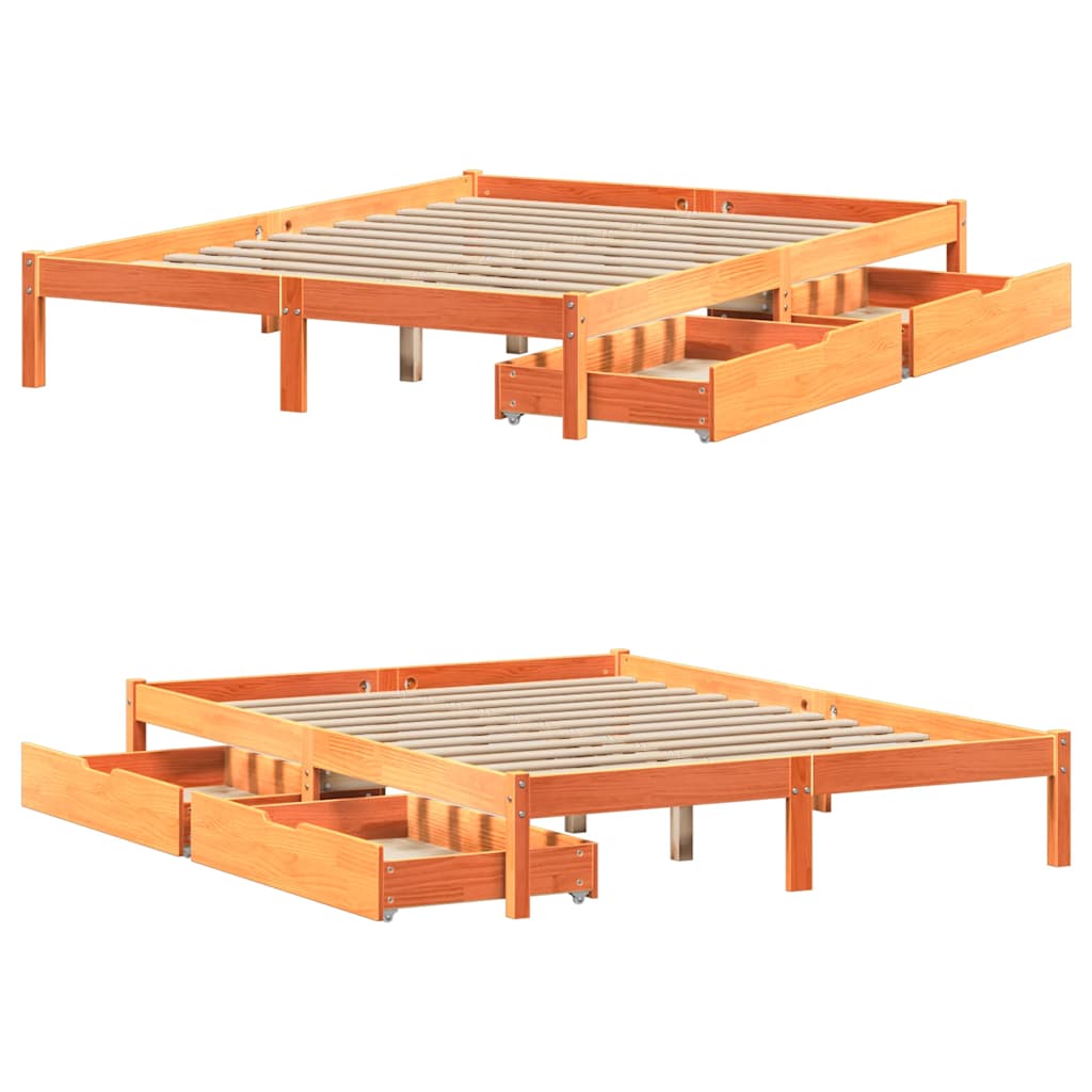 Bed Frame without Mattress Wax Brown 150x200 cm King Size Solid Wood Pine