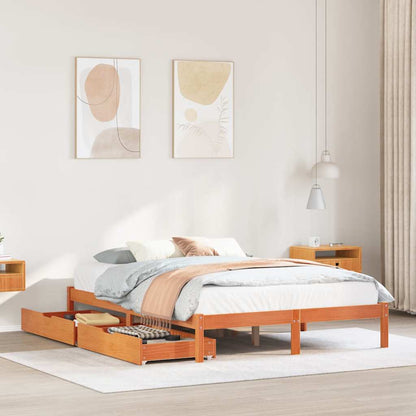 Bed Frame without Mattress Wax Brown 150x200 cm King Size Solid Wood Pine