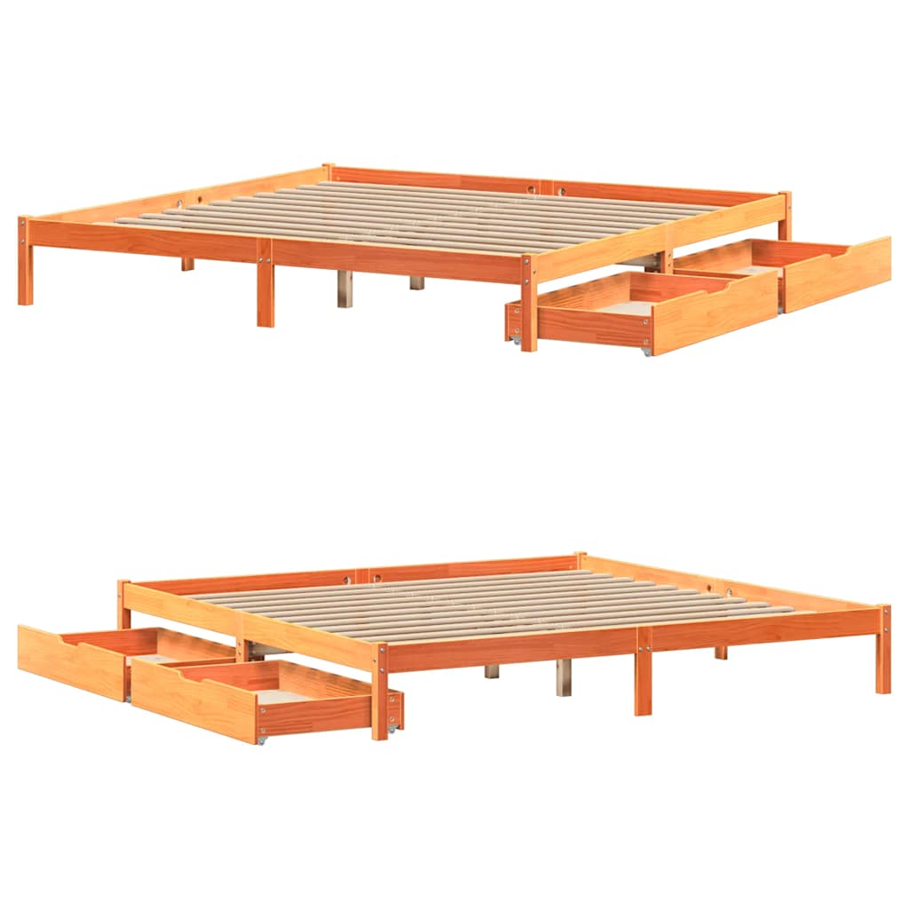 Bed Frame without Mattress Wax Brown 180x200 cm Super King Solid Wood Pine