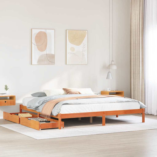 Bed Frame without Mattress Wax Brown 180x200 cm Super King Solid Wood Pine