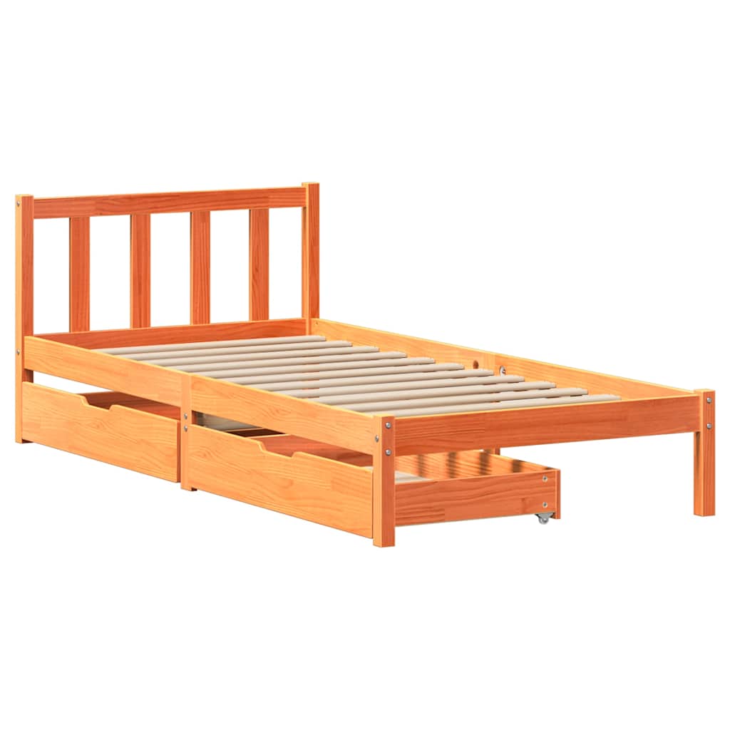 Bed Frame without Mattress Wax Brown 90x200 cm Solid Wood Pine