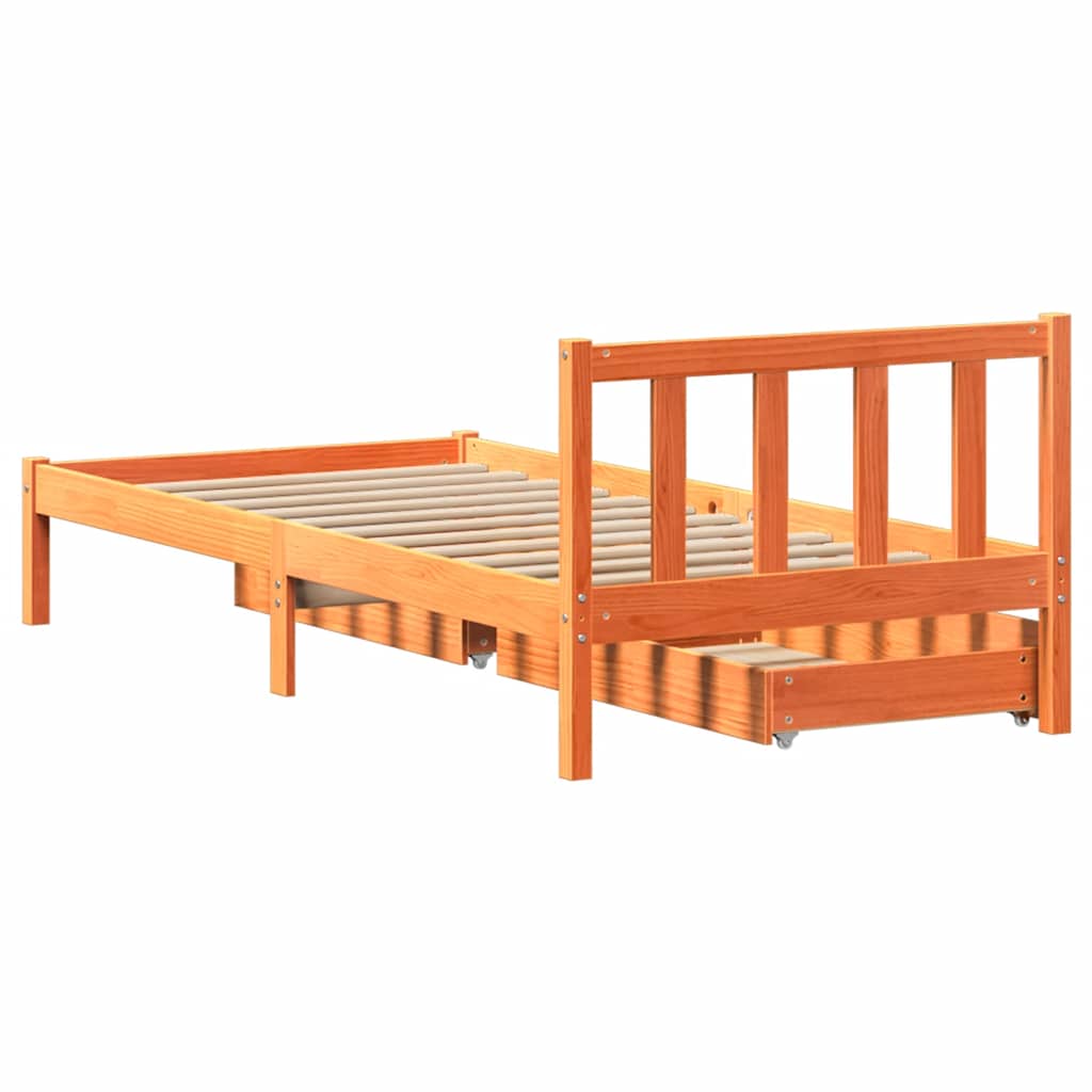 Bed Frame without Mattress Wax Brown 90x200 cm Solid Wood Pine