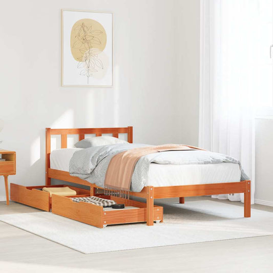Bed Frame without Mattress Wax Brown 90x200 cm Solid Wood Pine