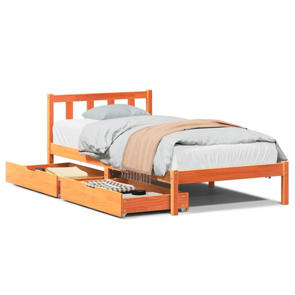 Bed Frame without Mattress Wax Brown 100x200 cm Solid Wood Pine