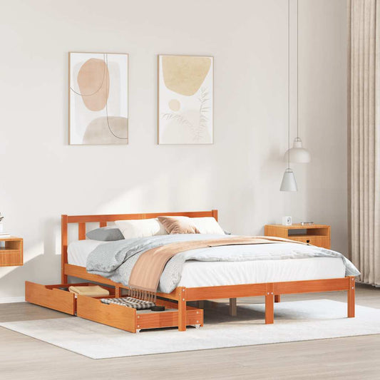 Bed Frame without Mattress Wax Brown 120x200 cm Solid Wood Pine