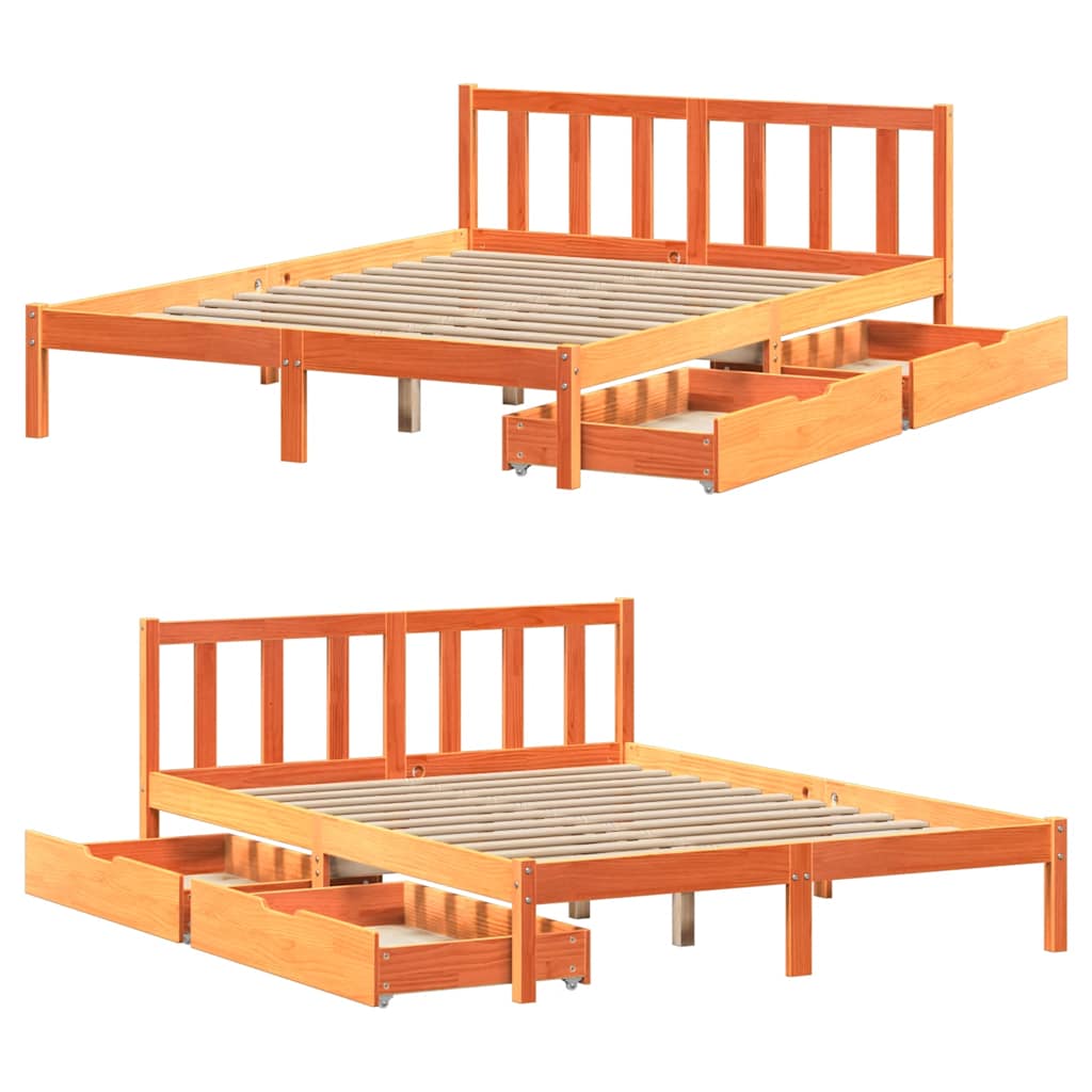 Bed Frame without Mattress Wax Brown 140x200 cm Solid Wood Pine