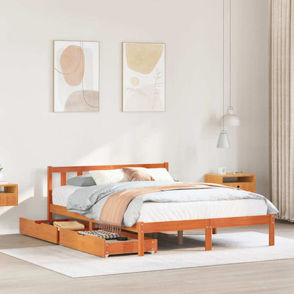 Bed Frame without Mattress Wax Brown 140x200 cm Solid Wood Pine