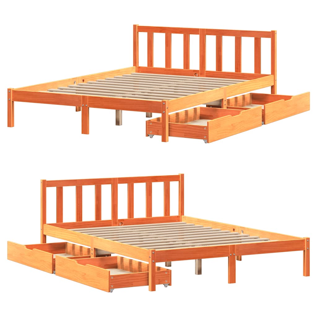 Bed Frame without Mattress Wax Brown 160x200 cm Solid Wood Pine