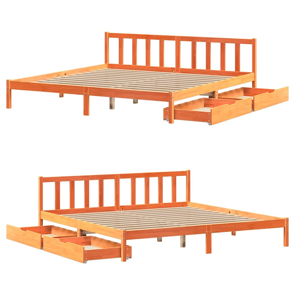 Bed Frame without Mattress Wax Brown 180x200 cm Super King Solid Wood Pine