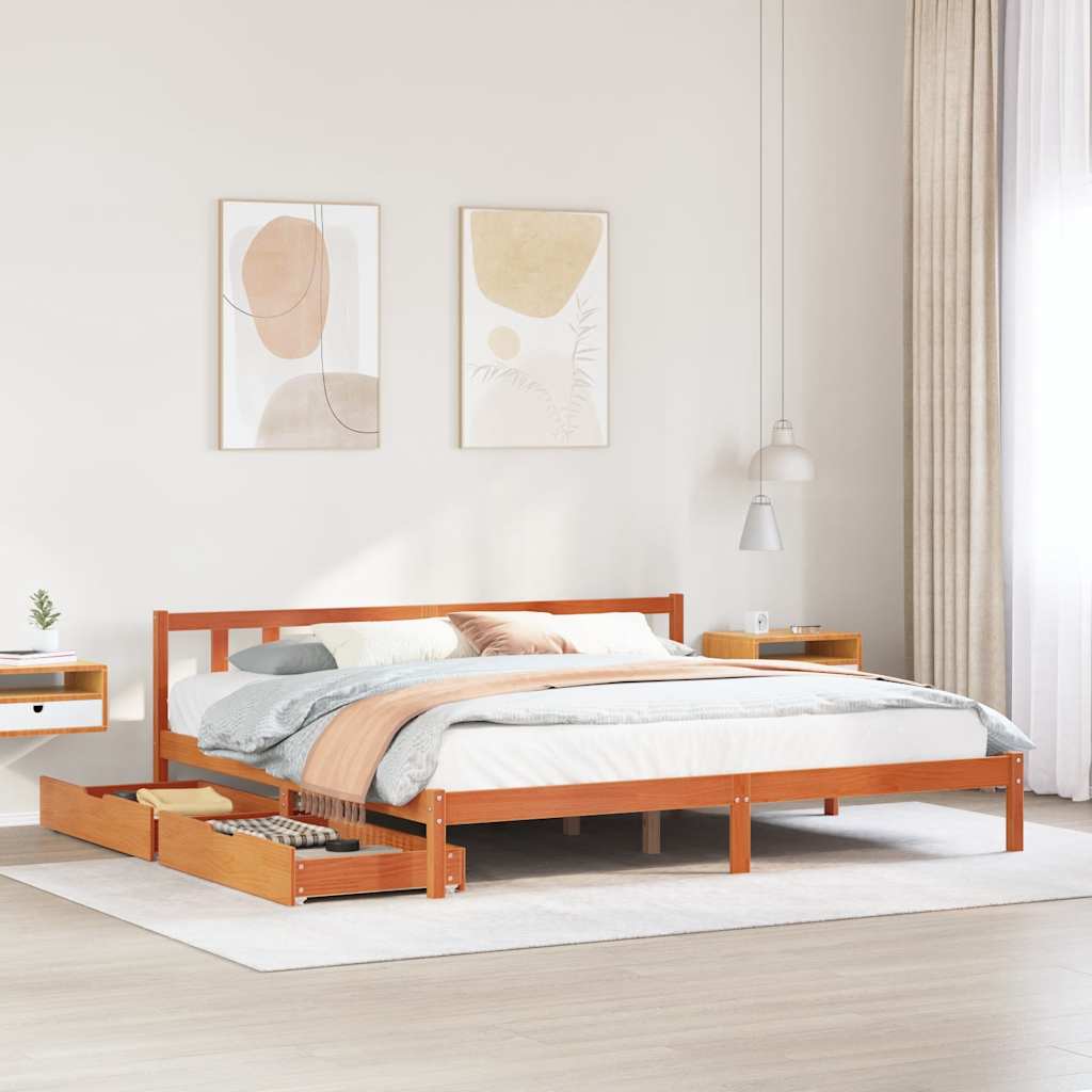 Bed Frame without Mattress Wax Brown 180x200 cm Super King Solid Wood Pine