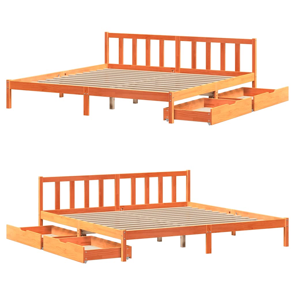 Bed Frame without Mattress Wax Brown 200x200 cm Solid Wood Pine