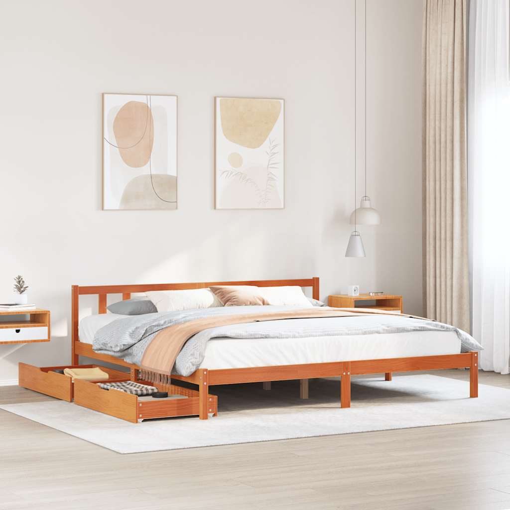 Bed Frame without Mattress Wax Brown 200x200 cm Solid Wood Pine