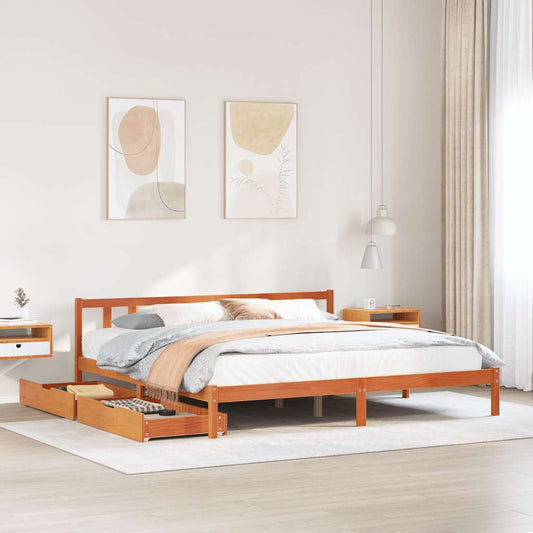 Bed Frame without Mattress Wax Brown 200x200 cm Solid Wood Pine