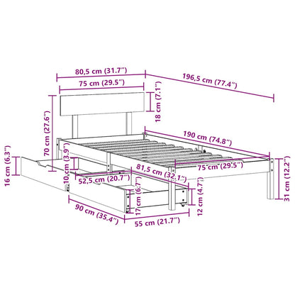 Bed Frame without Mattress White 75x190 cm Small Single Solid Wood Pine