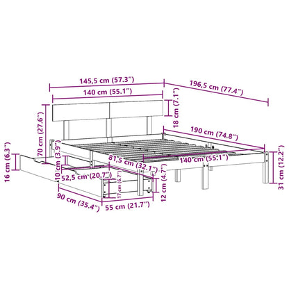 Bed Frame without Mattress White 140x190 cm Solid Wood Pine