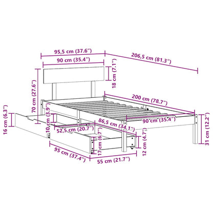 Bed Frame without Mattress White 90x200 cm Solid Wood Pine