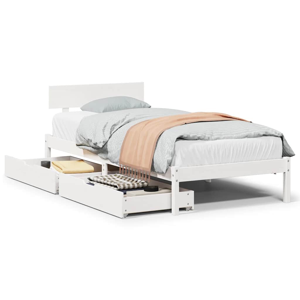 Bed Frame without Mattress White 100x200 cm Solid Wood Pine
