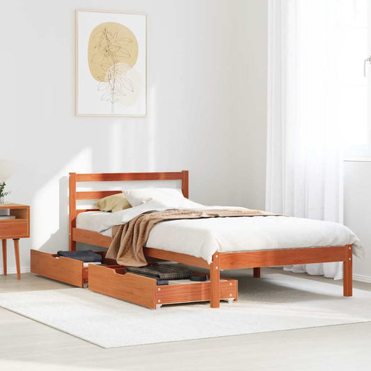 Bed Frame without Mattress Wax Brown 90x190 cm Single Solid Wood Pine