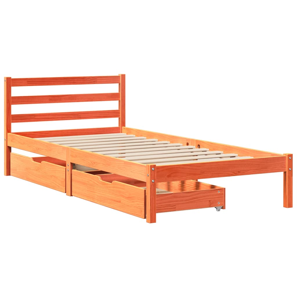 Bed Frame without Mattress Wax Brown 90x200 cm Solid Wood Pine