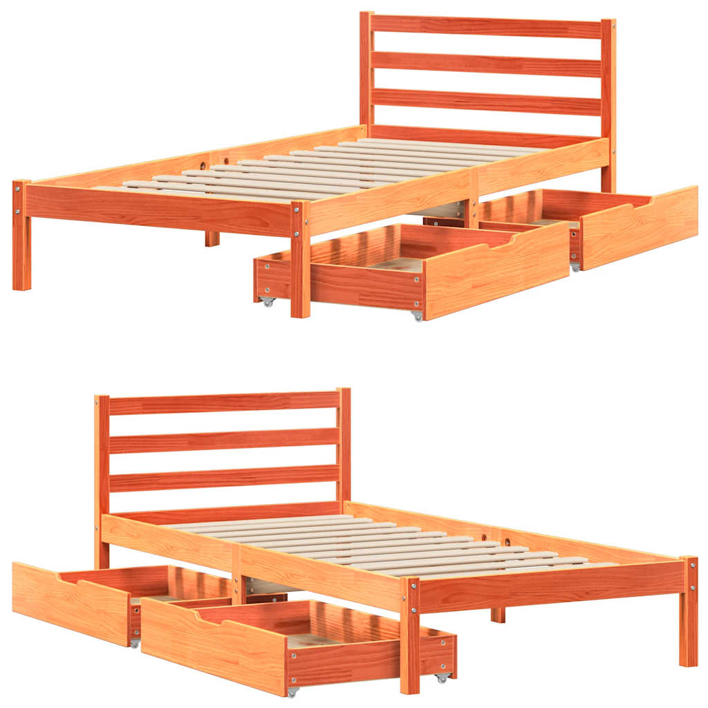 Bed Frame without Mattress Wax Brown 100x200 cm Solid Wood Pine