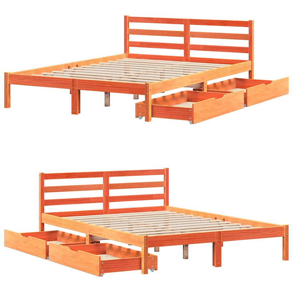 Bed Frame without Mattress Wax Brown 150x200 cm King Size Solid Wood Pine