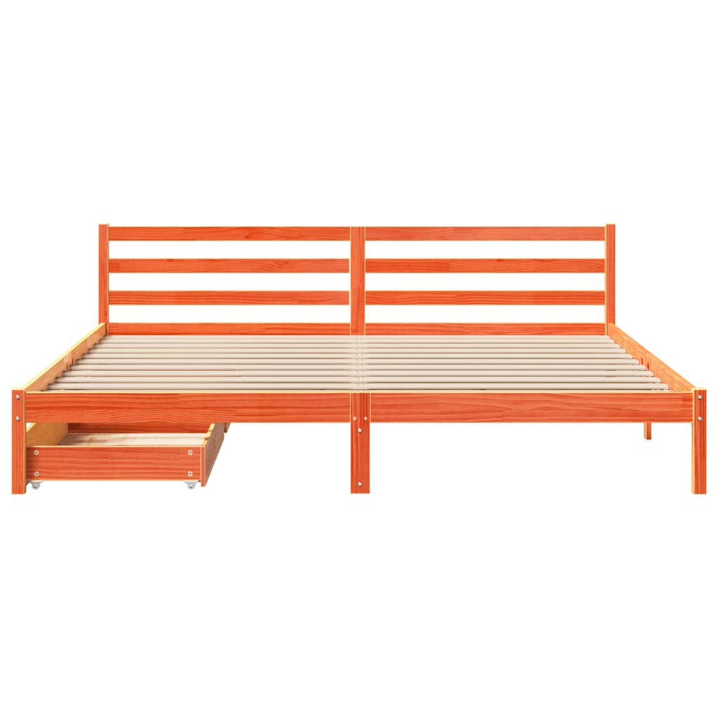 Bed Frame without Mattress Wax Brown 200x200 cm Solid Wood Pine