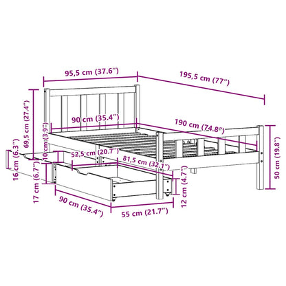 Bed Frame without Mattress 90x190 cm Single Solid Wood Pine