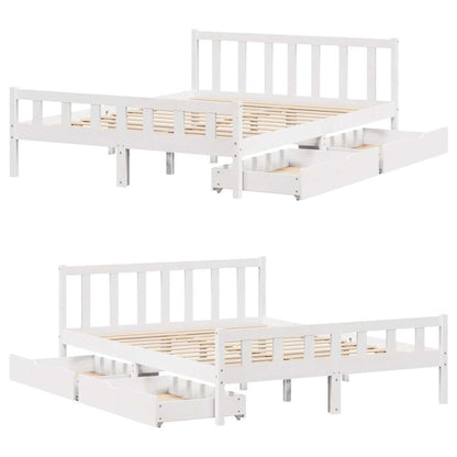 Bed Frame without Mattress White 150x200 cm King Size Solid Wood Pine