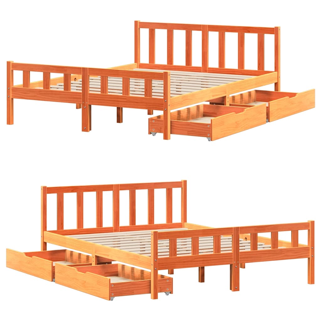Bed Frame without Mattress Wax Brown 150x200 cm King Size Solid Wood Pine