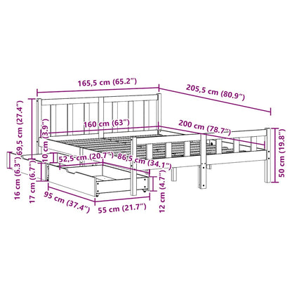 Bed Frame without Mattress Wax Brown 160x200 cm Solid Wood Pine