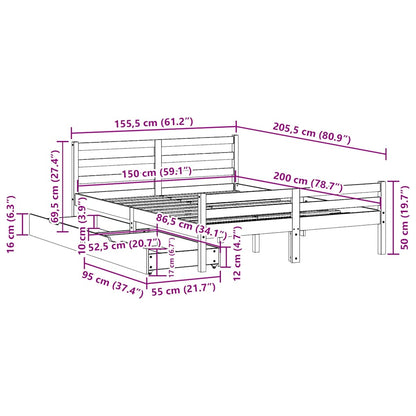 Bed Frame without Mattress White 150x200 cm King Size Solid Wood Pine