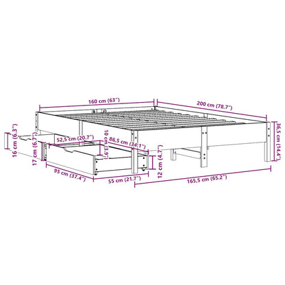 Bed Frame without Mattress White 160x200 cm Solid Wood Pine