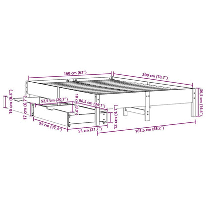 Bed Frame without Mattress Wax Brown 160x200 cm Solid Wood Pine