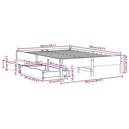 Bed Frame without Mattress Wax Brown 150x200 cm King Size Solid Wood Pine