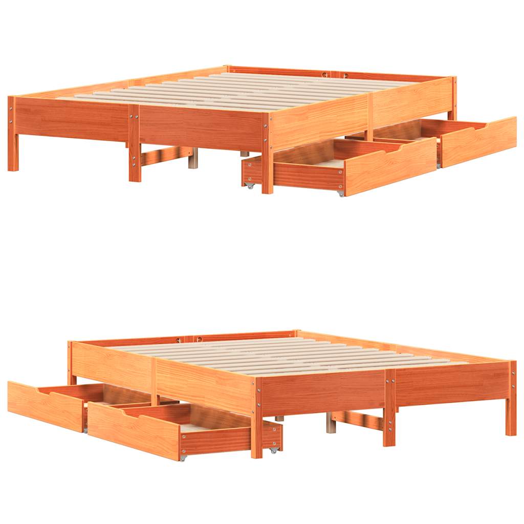 Bed Frame without Mattress Wax Brown 140x200 cm Solid Wood Pine