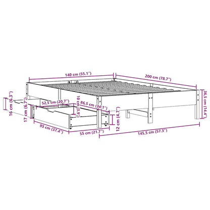 Bed Frame without Mattress Wax Brown 140x200 cm Solid Wood Pine
