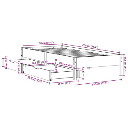 Bed Frame without Mattress White 90x200 cm Solid Wood Pine
