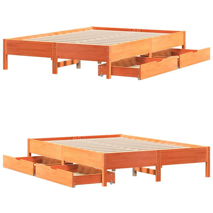 Bed Frame without Mattress Wax Brown 135x190 cm Double Solid Wood Pine