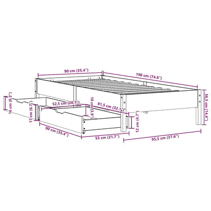 Bed Frame without Mattress White 90x190 cm Single Solid Wood Pine