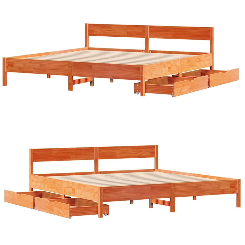 Bed Frame without Mattress Wax Brown 180x200 cm Super King Solid Wood Pine