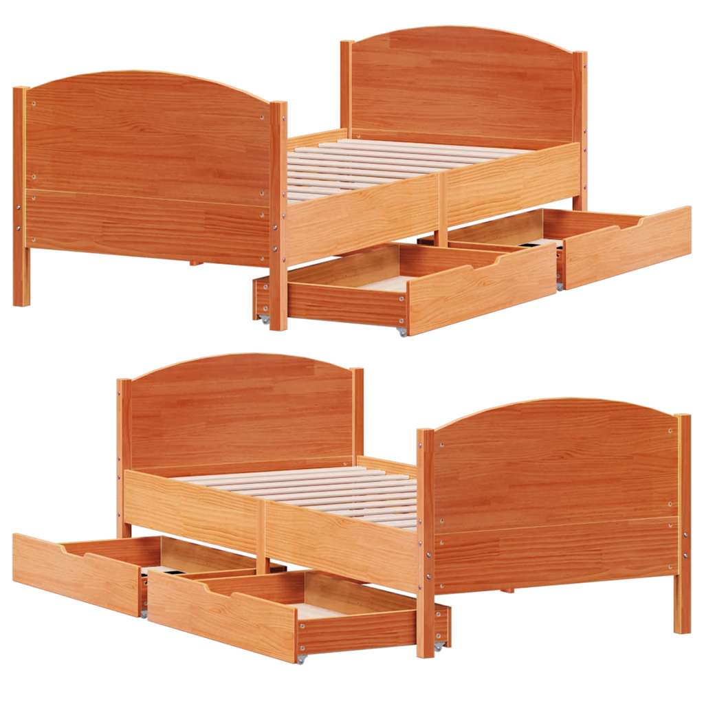 Bed Frame without Mattress Wax Brown 75x190 cm Small Single Solid Wood Pine