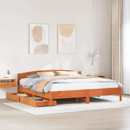 Bed Frame without Mattress Wax Brown 180x200 cm Super King Solid Wood Pine