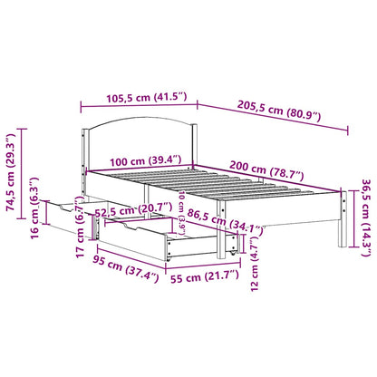 Bed Frame without Mattress Wax Brown 100x200 cm Solid Wood Pine