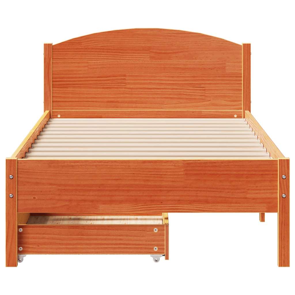 Bed Frame without Mattress Wax Brown 90x200 cm Solid Wood Pine